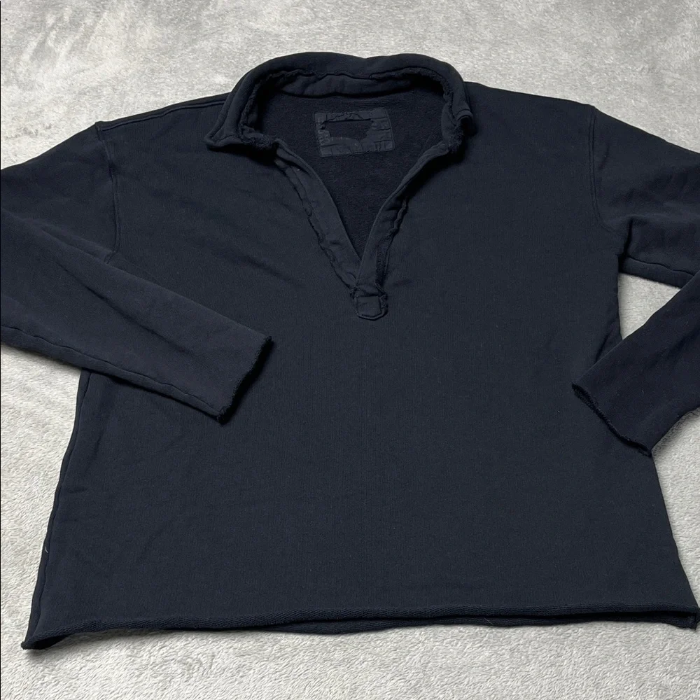 NEW Frank & Eileen S 100% Cotton Triple Fleece Navy Blue Henley Sweatshirt USA